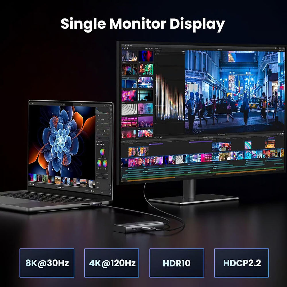 Hub USB-C UGREEN CM498 (15852), 2 x USB-A 3.0 - 2 x USB-C - 2 x HDMI, Grigio