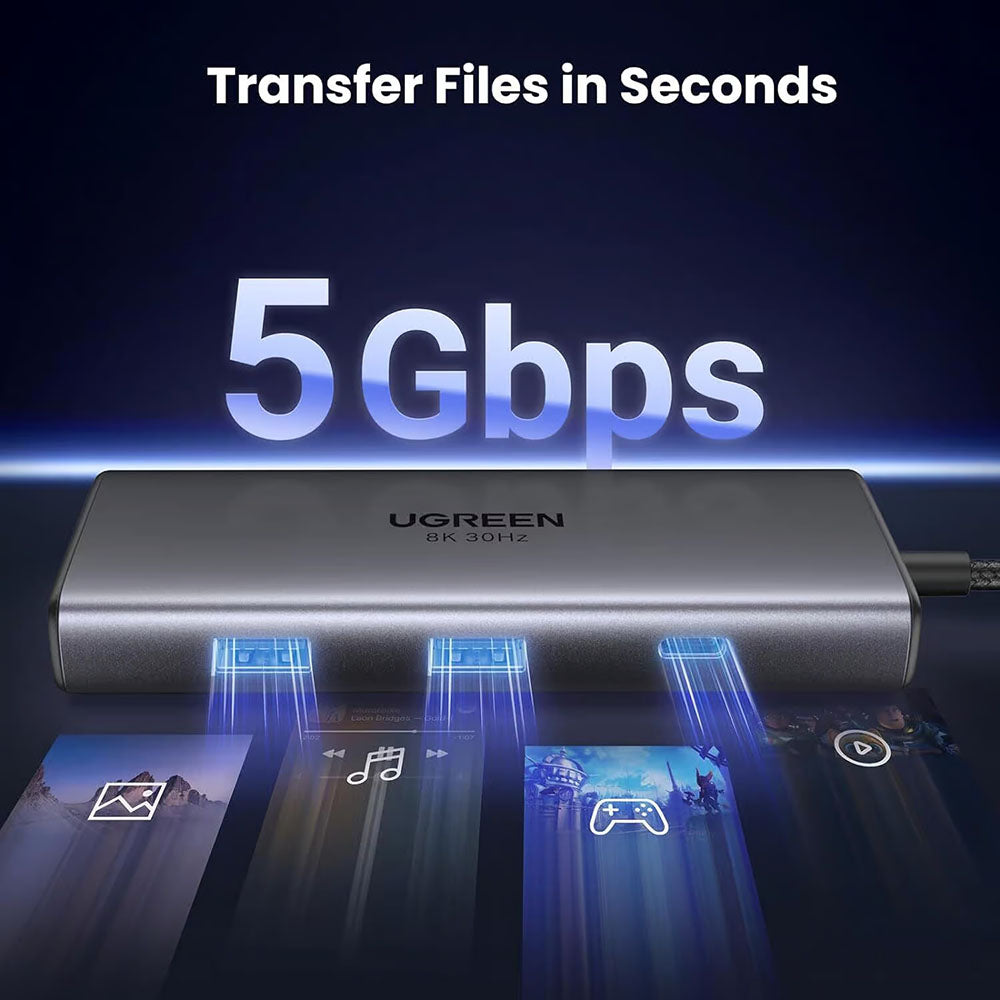 Hub USB-C UGREEN CM498 (15852), 2 x USB-A 3.0 - 2 x USB-C - 2 x HDMI, Grigio