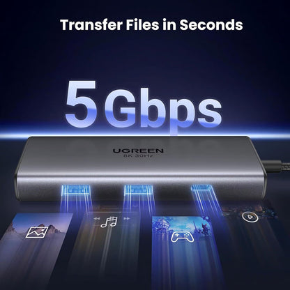 Hub USB-C UGREEN CM498 (15852), 2 x USB-A 3.0 - 2 x USB-C - 2 x HDMI, Grigio