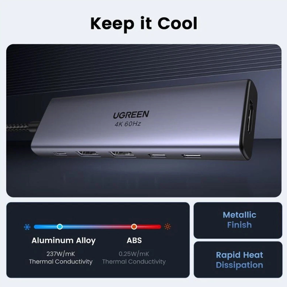 Hub USB-C UGREEN CM511 (35999), 2 x USB-A 3.2 - 3 x USB-C - 1 x HDMI, Grigio
