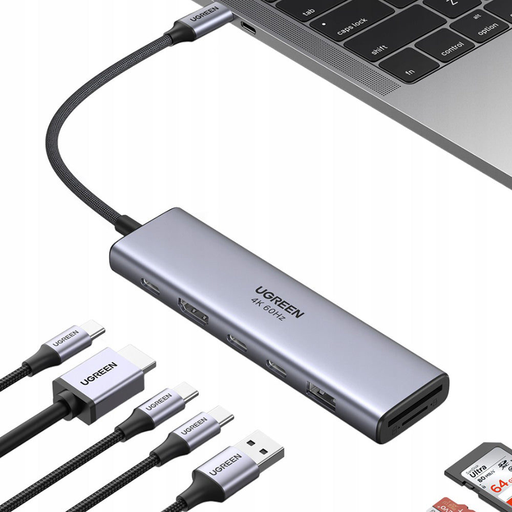 UGREEN CM511 USB-C Hub (45521), 1 x USB-A 3.2 - 3 x USB-C - 1 x HDMI - 1 x SD - 1 x microSD, Gray
