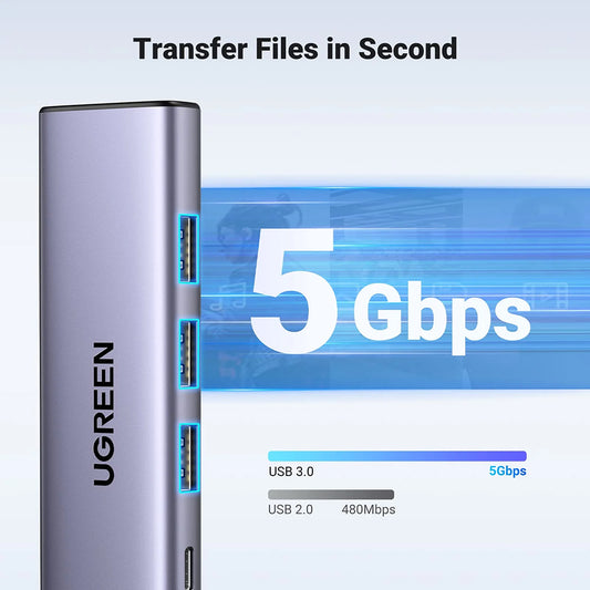 Hub USB-C UGREEN CM511 (15596), 3 x USB-A 3.0 - 1 x USB-C - 1 x HDMI, Grigio