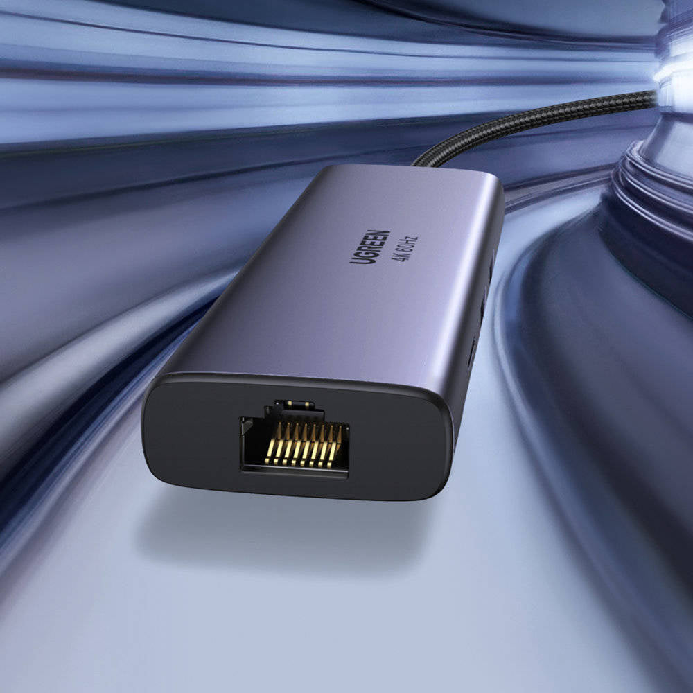 Hub USB-C UGREEN CM512 (60515), 2 x USB-A 3.0 - 1 x USB-C - 1 x HDMI - 1 x SD - 1 x microSD - 1 x RJ45, Grigio
