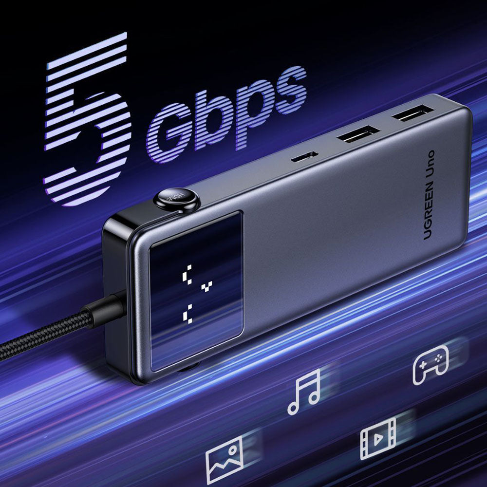 Hub USB-C UGREEN Uno (75179), 2 x USB-A - 2 x USB-C - 1 x HDMI - 1 x SD - 1 x microSD, Grigio