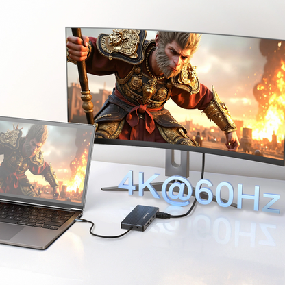 USB-C Hub WZK WDS03Y5S, 1 x USB-A 3.1 - 2 x USB-A - 5 x USB-C - 2 x HDMI - 1 x 3.5mm Jack - 1 x RJ45 - 1 x SD - 1 x microSD, Gray