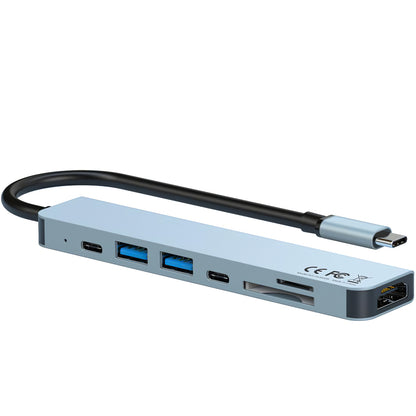 Hub USB-C XO Design HUB008, 2 x USB-A - 2 x USB-C - 1 x HDMI - 1 x SD - 1 x microSD, grigio