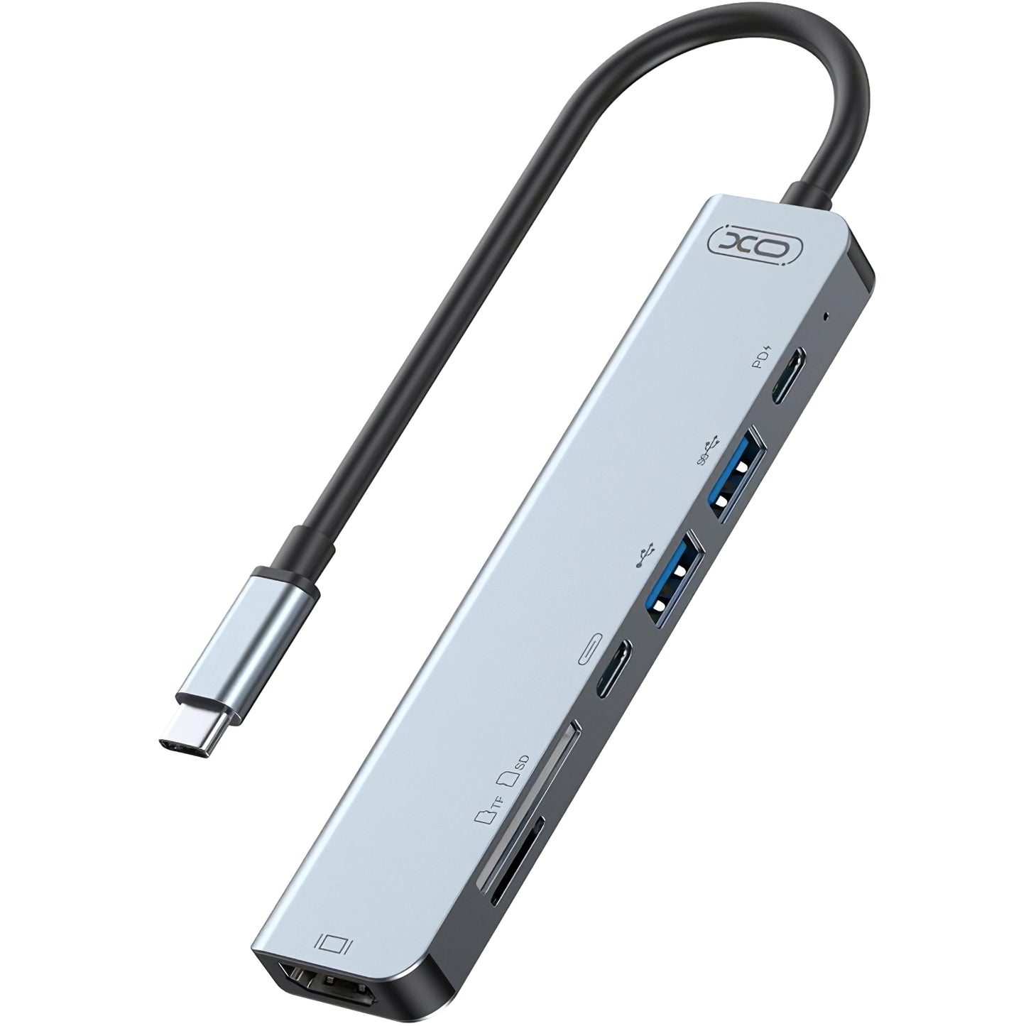 Hub USB-C XO Design HUB008, 2 x USB-A - 2 x USB-C - 1 x HDMI - 1 x SD - 1 x microSD, grigio