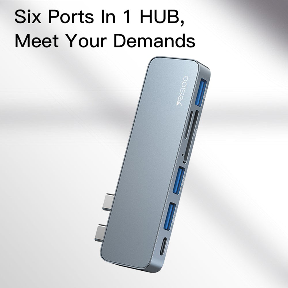 Hub USB-C Yesido HB10 per Apple MacBook Pro / Air, 6in1, Grigio