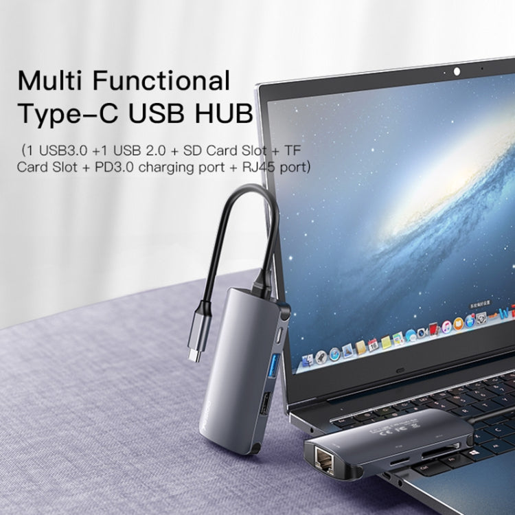 Hub USB-C Yesido HB15, 6in1, Grigio