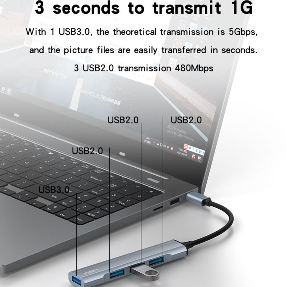 Hub USB-C Yesido HB17, 4in1, Grigio