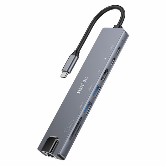 Hub USB-C Yesido HB27, 8in1, Grigio
