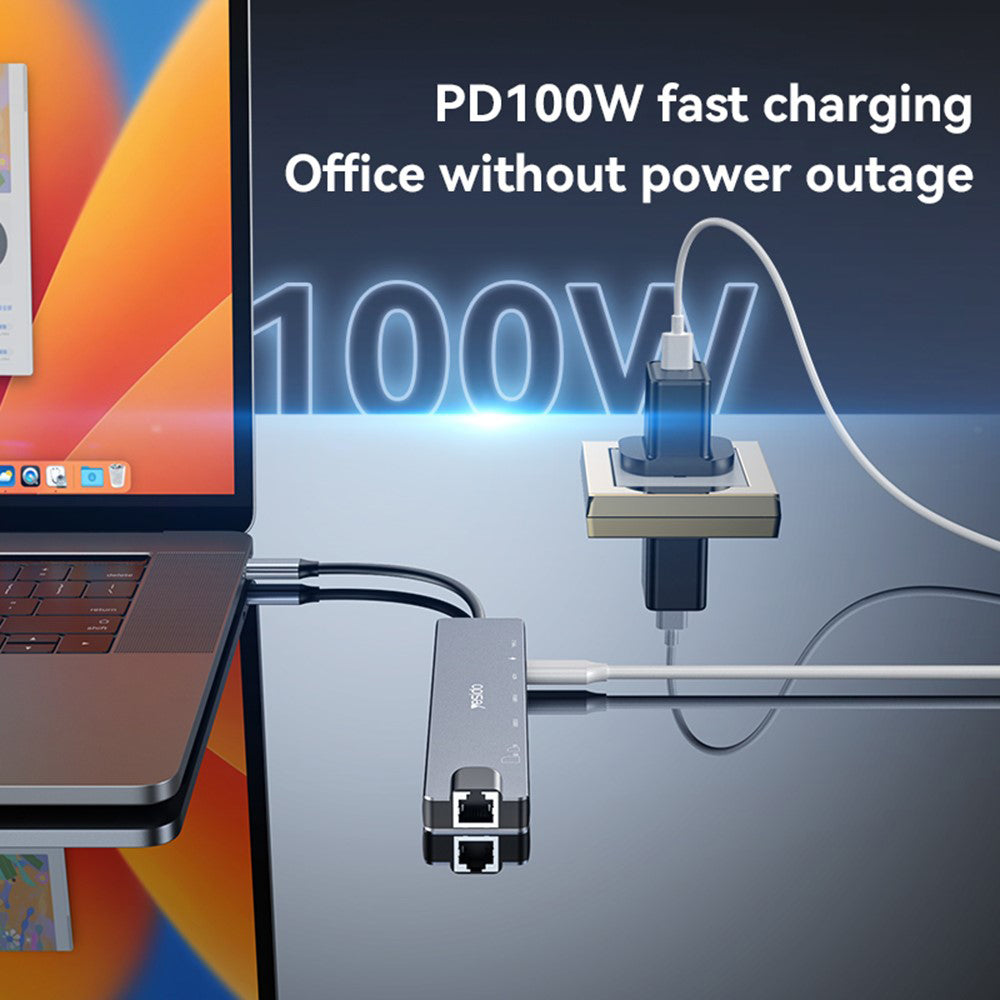 Hub USB-C Yesido HB27, 8in1, Grigio