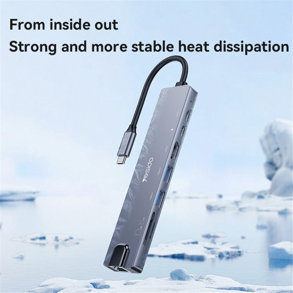 Hub USB-C Yesido HB27, 8in1, Grigio