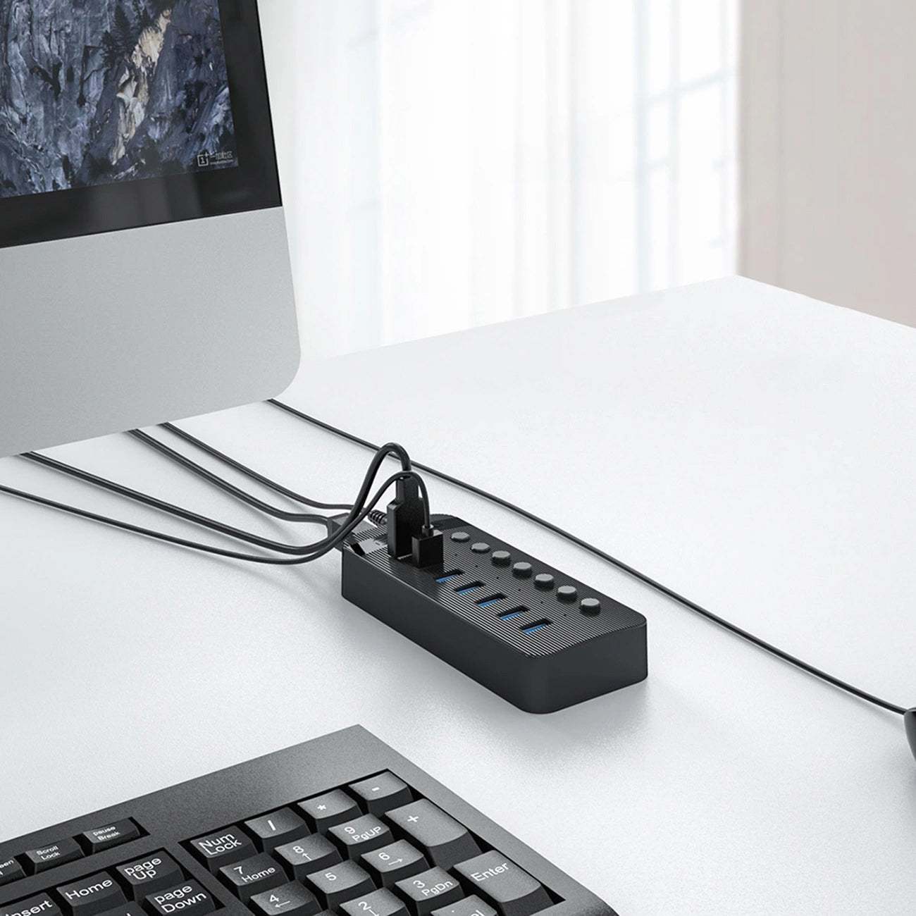 Hub USB Orico CT2U3-7AB, 7 x USB-A 3.0, Nero