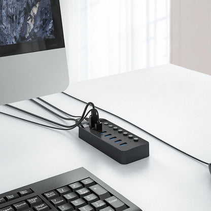 Hub USB Orico CT2U3-7AB, 7 x USB-A 3.0, Nero