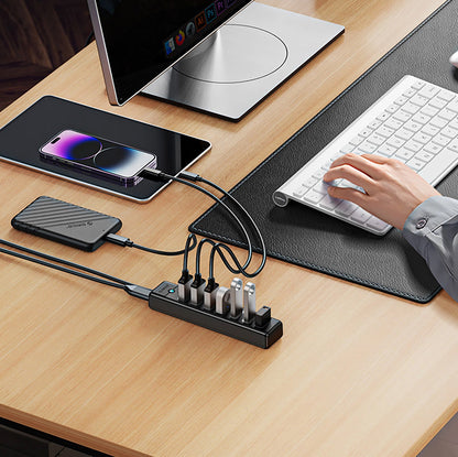 Orico PW7U-U3 USB Hub, 7 x USB-A 3.0 - 1 x USB-C, Black