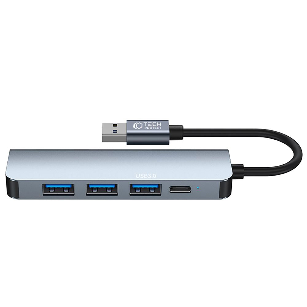 Hub USB Tech-Protect V0, 3 x USB-A 3.0 - 1 x USB-A - 1 x USB-C, grigio