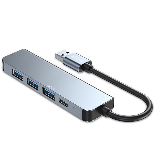 Hub USB Tech-Protect V0, 3 x USB-A 3.0 - 1 x USB-A - 1 x USB-C, grigio