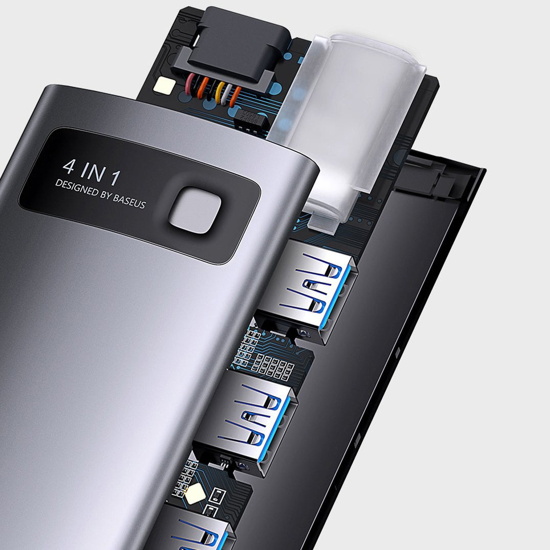 Hub USB-C Baseus Metal Gleam, 4 x USB-A 3.0, Grigio WKWG070013