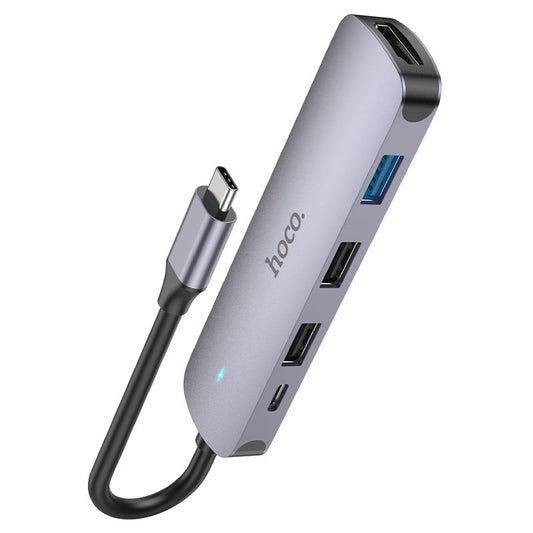 Hub USB-C HOCO HB27, USB-A 3.0 - 2 x USB-A - USB-C - HDMI, Grigio
