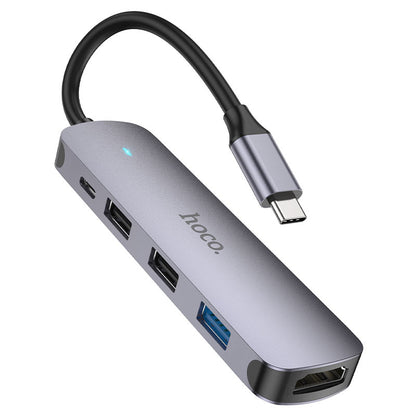 Hub USB-C HOCO HB27, USB-A 3.0 - 2 x USB-A - USB-C - HDMI, Grigio