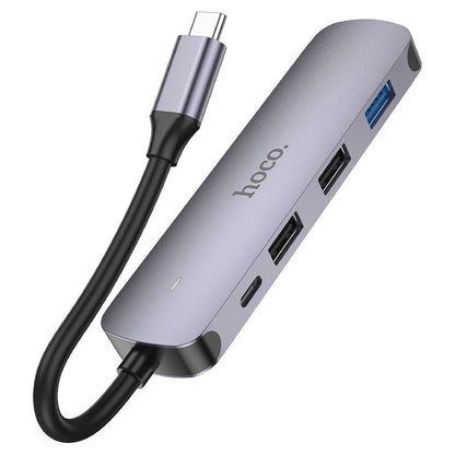 Hub USB-C HOCO HB27, USB-A 3.0 - 2 x USB-A - USB-C - HDMI, Grigio