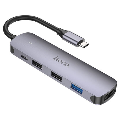 Hub USB-C HOCO HB27, USB-A 3.0 - 2 x USB-A - USB-C - HDMI, Grigio