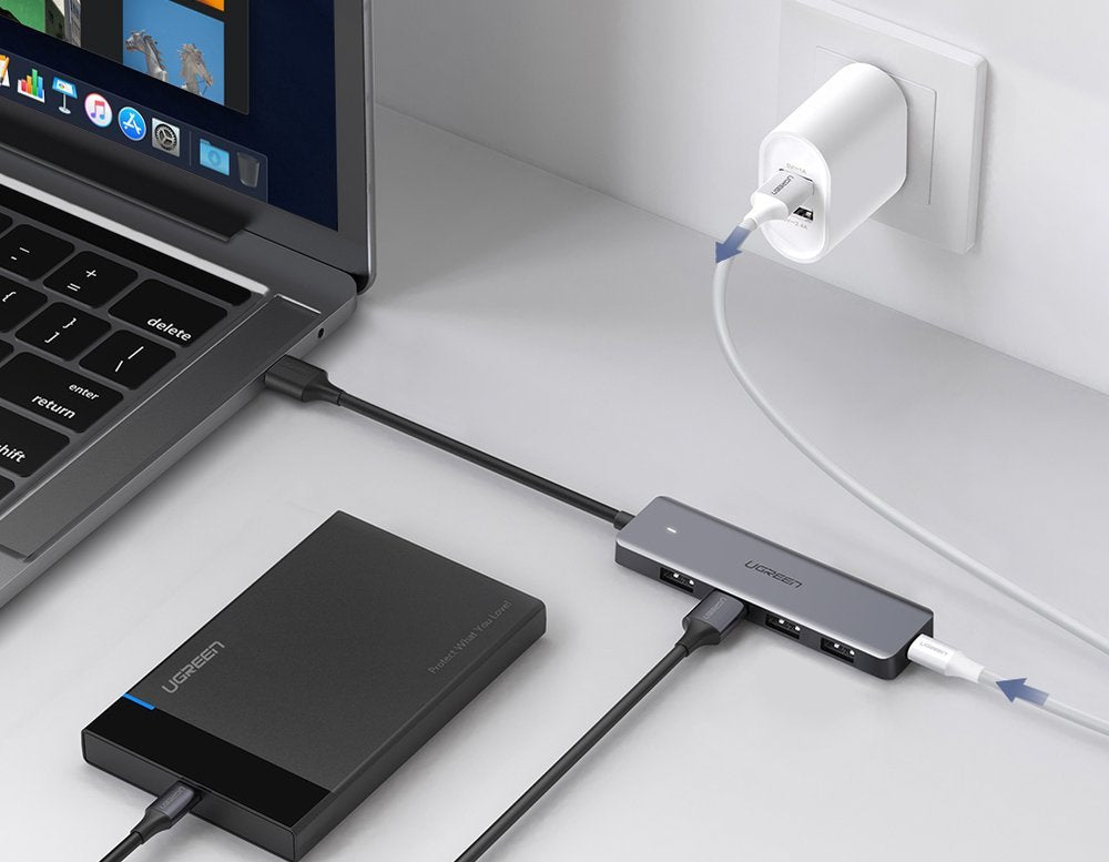 Hub USB UGREEN CM219, 4 x USB-A 3.0 - 1 x USB-C, Grigio