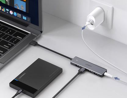 Hub USB UGREEN CM219, 4 x USB-A 3.0 - 1 x USB-C, Grigio