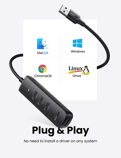 Hub USB UGREEN CM416, 4 x USB-A 3.0, 1m, Nero