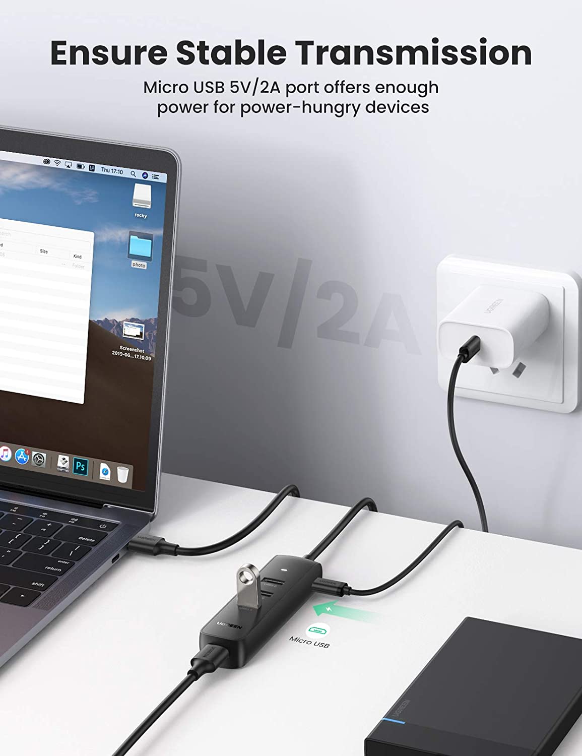 Hub USB UGREEN CM416, 4 x USB-A 3.0, 1m, Nero