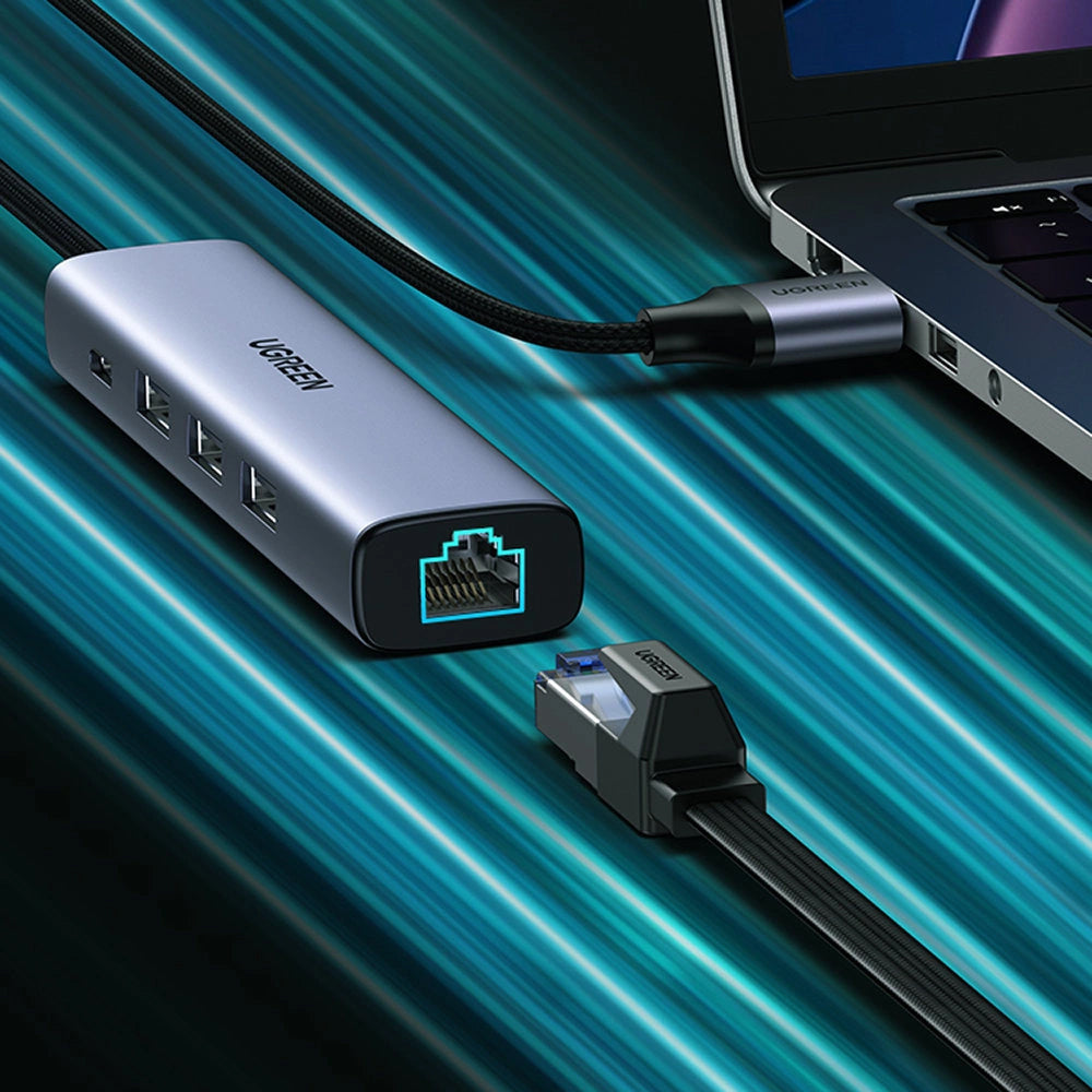 Hub USB UGREEN CM475, 3 x USB-A 3.0 - 1 x USB-C - 1 x RJ45, Grigio