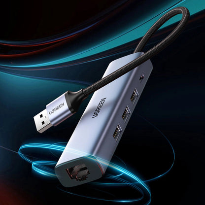 Hub USB UGREEN CM475, 3 x USB-A 3.0 - 1 x USB-C - 1 x RJ45, Grigio