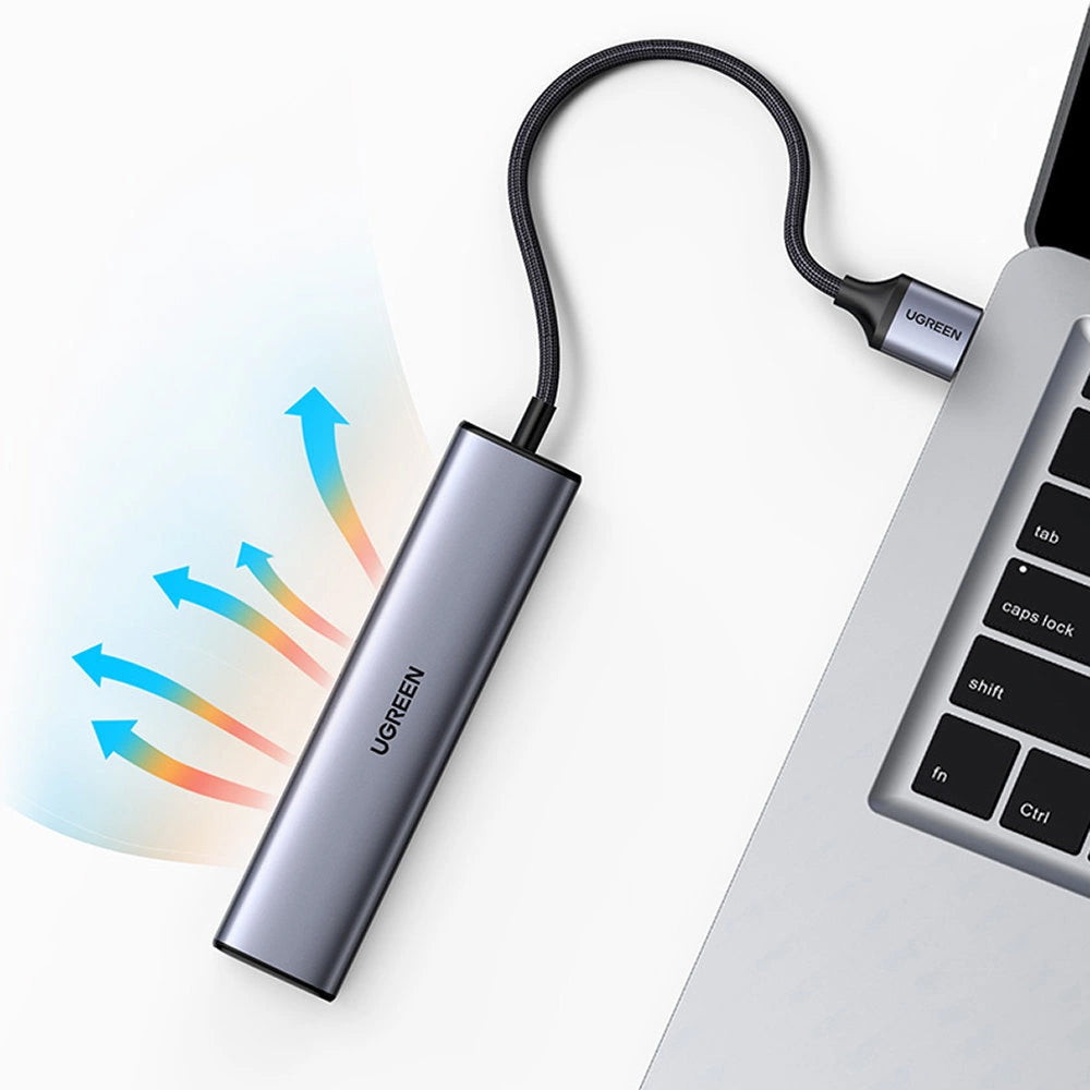 Hub USB UGREEN CM475, 3 x USB-A 3.0 - 1 x USB-C - 1 x RJ45, Grigio