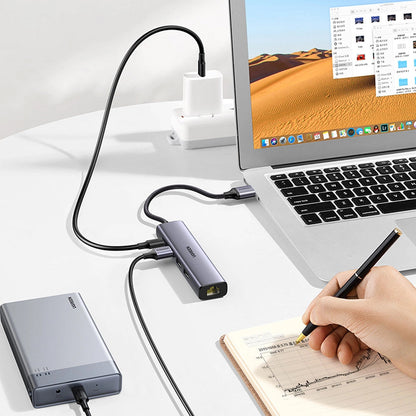 Hub USB UGREEN CM475, 3 x USB-A 3.0 - 1 x USB-C - 1 x RJ45, Grigio