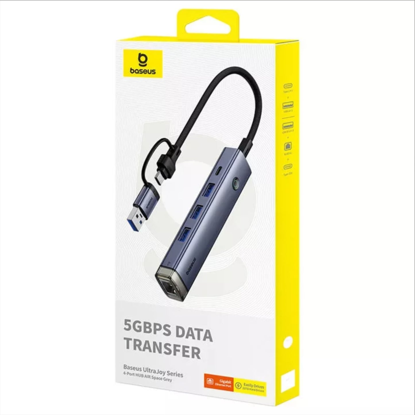 Hub USB / USB-C Baseus UltraJoy, 3 x USB-A 3.0 - 1 x USB-C - 1 x RJ45, Grigio B0005280B811-14