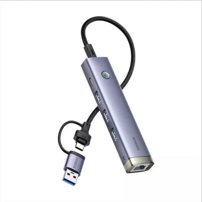 Hub USB / USB-C Baseus UltraJoy, 3 x USB-A 3.0 - 1 x USB-C - 1 x RJ45, Grigio B0005280B811-14