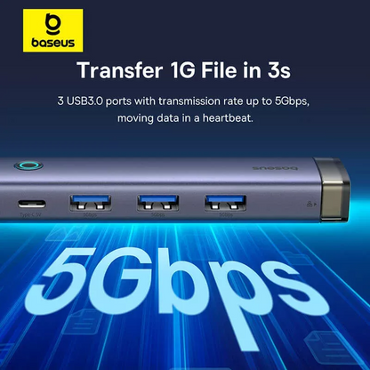 Hub USB / USB-C Baseus UltraJoy, 3 x USB-A 3.0 - 1 x USB-C - 1 x RJ45, Grigio B0005280B811-14