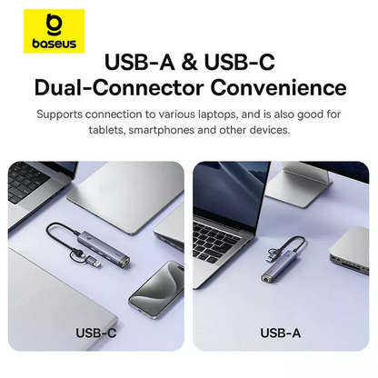 Hub USB / USB-C Baseus UltraJoy, 3 x USB-A 3.0 - 1 x USB-C - 1 x RJ45, Grigio B0005280B811-14