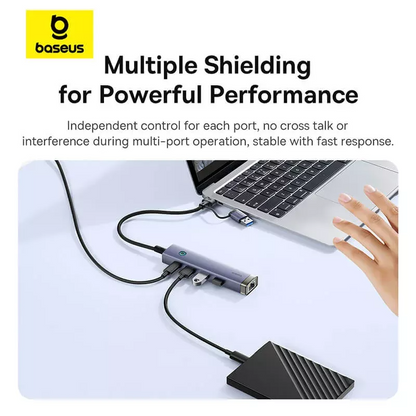 Hub USB / USB-C Baseus UltraJoy, 3 x USB-A 3.0 - 1 x USB-C - 1 x RJ45, Grigio B0005280B811-14