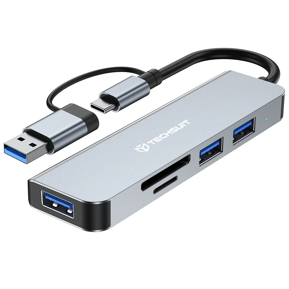 Hub USB / USB-C Techsuit H7 DataBridge, 5in1, Grigio