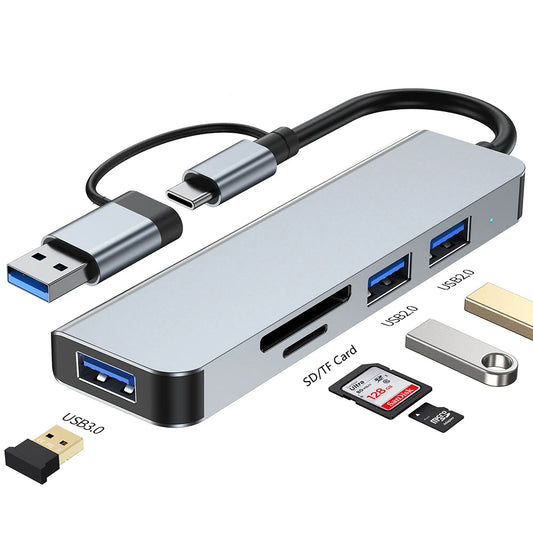 Hub USB / USB-C Techsuit H7 DataBridge, 5in1, Grigio