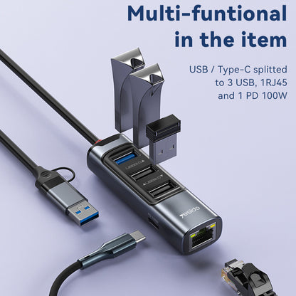 Hub USB / USB-C Yesido HB21, 5in1, Grigio