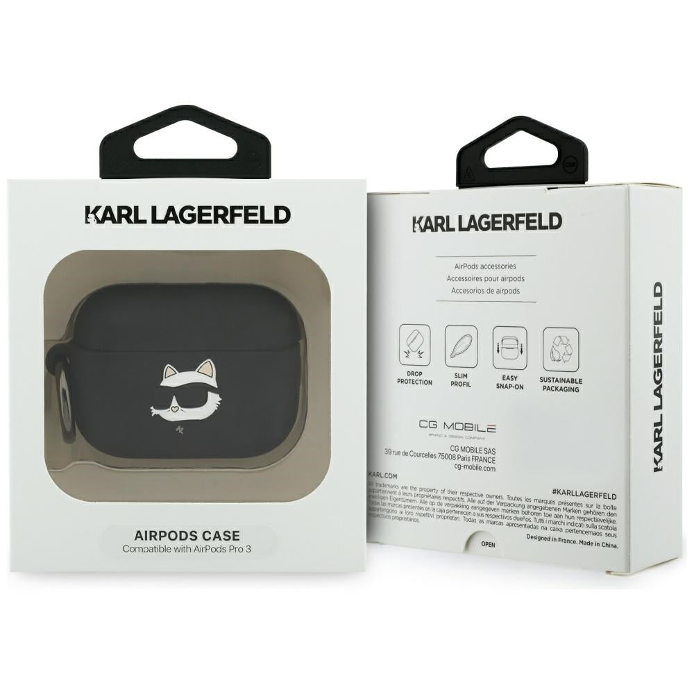 Custodia Karl Lagerfeld Silicone Choupette's Head 3D per Apple AirPods Pro 3, Nera