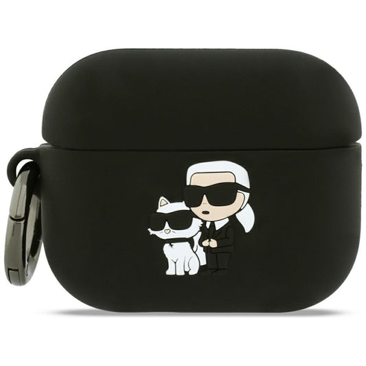 Custodia Karl Lagerfeld Silicone Karl & Choupette 3D per Apple AirPods Pro 3, Nera