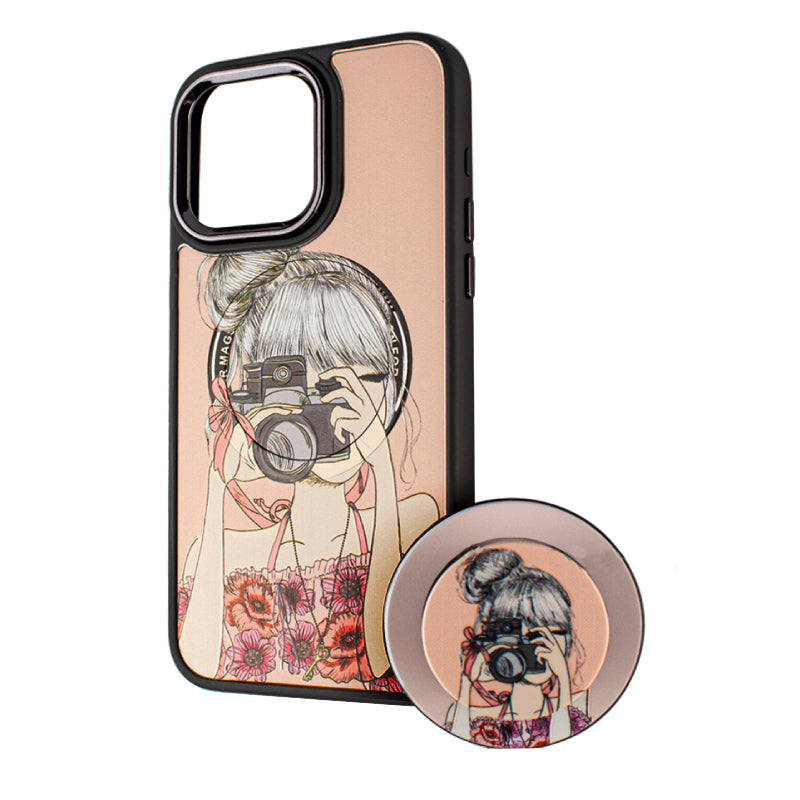 Custodia MagSafe per Apple iPhone 14 Pro Max, BOTER, MagPopsocket Photo Girl, Multicolore