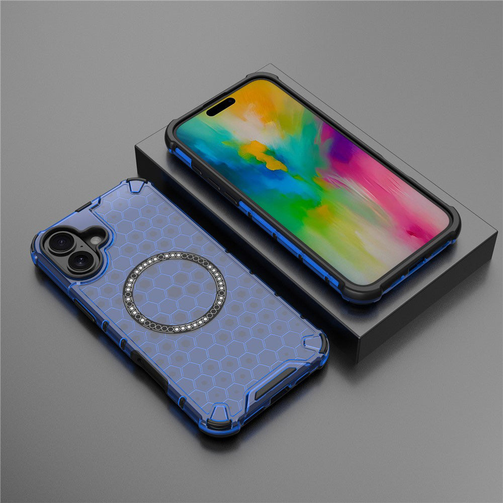 Custodia MagSafe per Apple iPhone 16, Techsuit, HoneyComb Shield, Blu