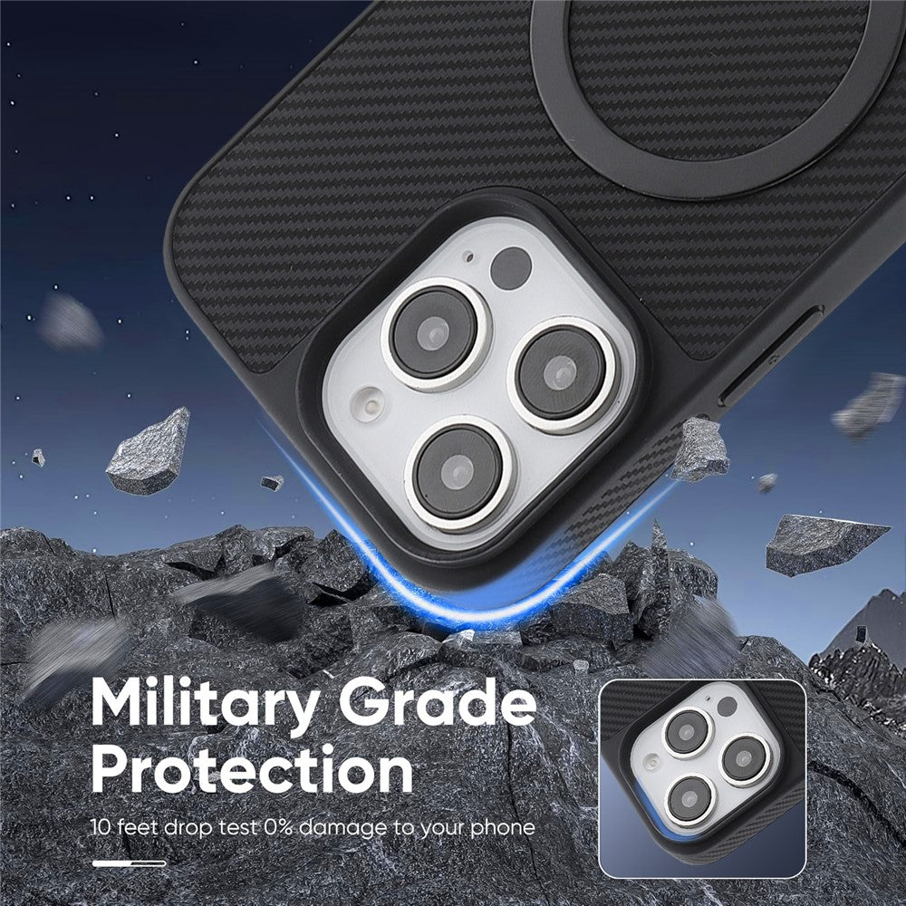 Custodia MagSafe per Apple iPhone 16 Pro Max, OEM, Anello in Metallo Carbonio, Nera