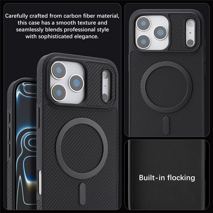 Custodia MagSafe per Apple iPhone 17 Pro Max, OEM, Anello in Metallo Carbonio, Nera