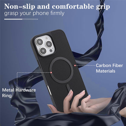 Custodia MagSafe per Apple iPhone 16 Pro Max, OEM, Anello in Metallo Carbonio, Nera
